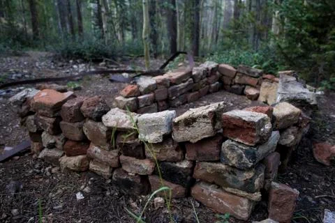 Abandoned Brick Structure in Woods Stock Photos