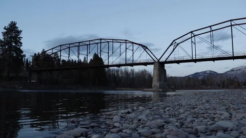 Abandoned bridge over winter river Video stock 102730199