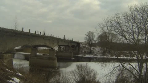 Abandoned bridge at wintertime Stock Footage 46360197