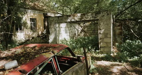 Abandoned broken car in the woods Stock Footage 138992322