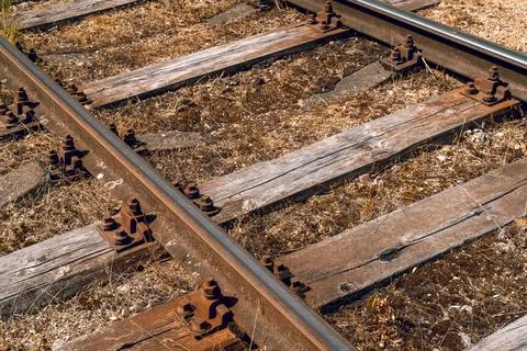 Abandoned broken old rusty rail road Stock Photos