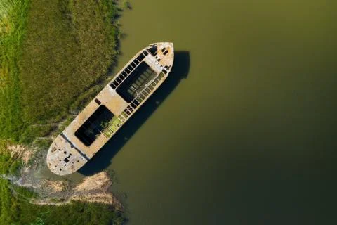Abandoned broken ship. Stock Photos
