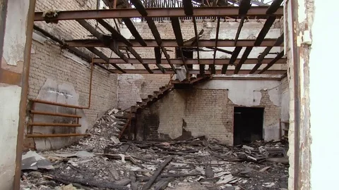 Abandoned building after the fire Stock Footage 83271158