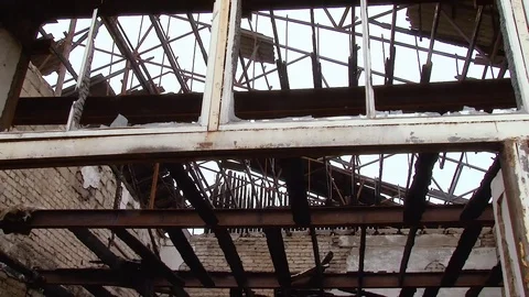 Abandoned building after the fire Stock Footage 83271169