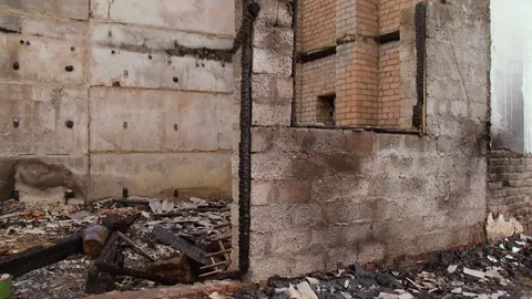 Abandoned building after the fire Stock Footage 83271184