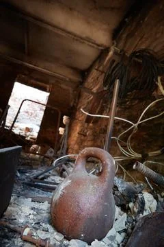 The abandoned building after fire. Shallow dof Stock-Fotos