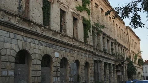 Abandoned Building after the War Mostar, Bosnia and Herzegovina, Tilt shot Stock Footage 220351142