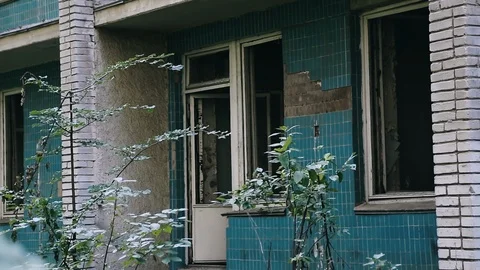 Abandoned building. Almost collapsed and ruined city block. Half-ruined Stock Footage 110439123