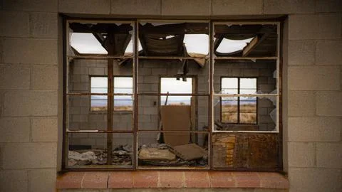 Abandoned building broken window Stock Photos