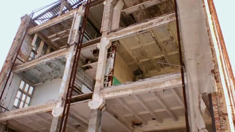 Abandoned building with broken windows in winter Stock Footage 226749468