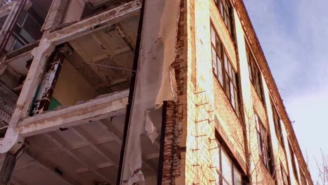 Abandoned building with broken windows in winter Stock Footage 226749529