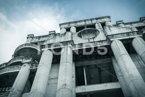 Abandoned Building Can Use Horror Movie Scene Background, Low Angle Shot