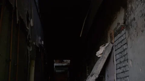 Abandoned building with destroyed walls Stock Footage 141983404
