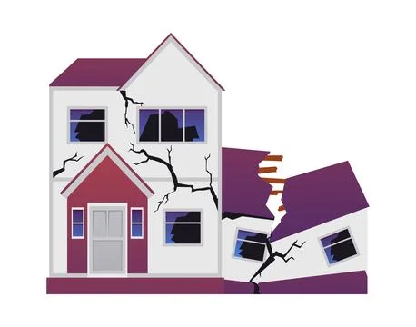 Abandoned building flat vector isolated illustration, house cracked in Stock Illustration
