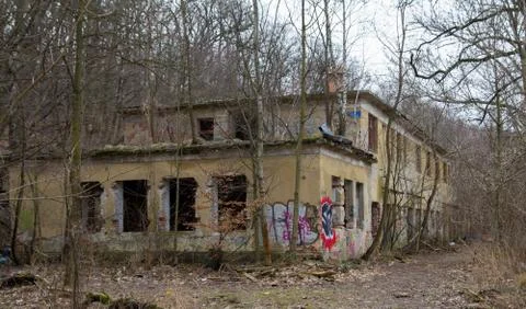 Abandoned building in forest Stock Photos