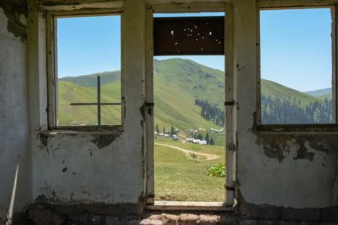 Abandoned building frames rural Batumi mountain settlement landscape Stock Photos