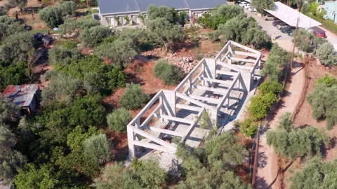 Abandoned building in Greece concrete pillars and frame. wrong planning Stock Footage 322007451