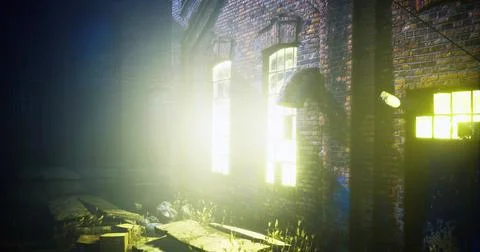 Abandoned building illuminated by soft light in a quiet urban setting Ilustración de archivo