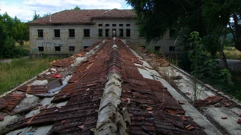 ABANDONED BUILDING WITH LARGE CORRIDOR Stock Footage 93797471