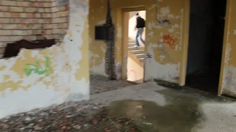 Abandoned building with steadicam Stock Footage 12256106