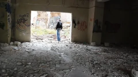Abandoned building with steadicam Stock Footage 12256207
