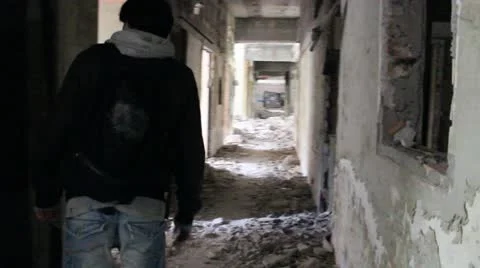 Abandoned building with steadicam Stock Footage 12256344