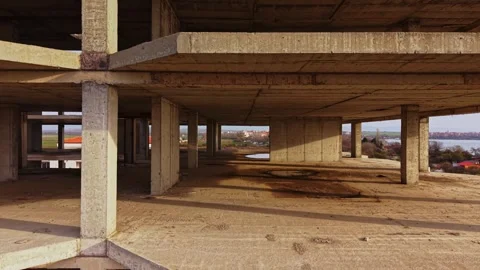 Abandoned building structure captured from above showing empty floors Stock Footage 324520412
