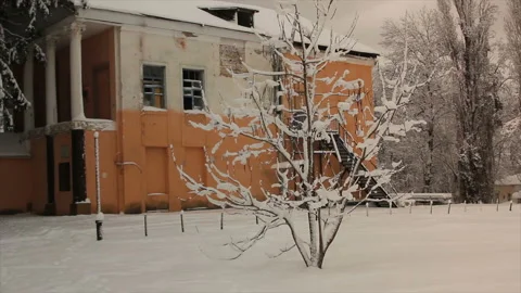 Abandoned building in winter park Stock Footage 125567982
