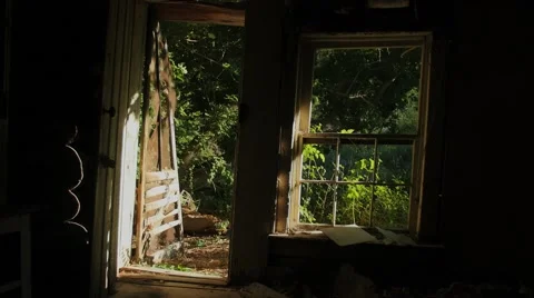 Abandoned cabin inside looking out Vídeos de archivo 54557136
