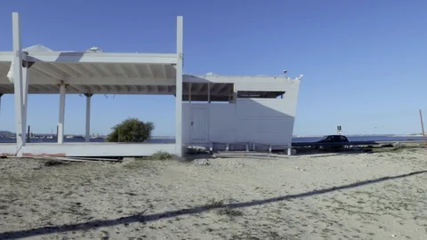 Abandoned cafe on the beach Stock Footage 91021256