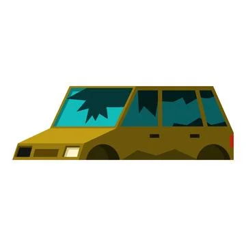 Abandoned car with broken windows representing urban decay Stock Illustration