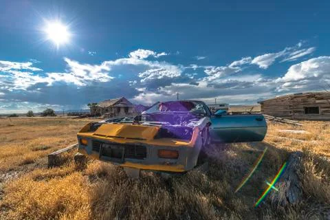 Abandoned car ghost town Stock Photos