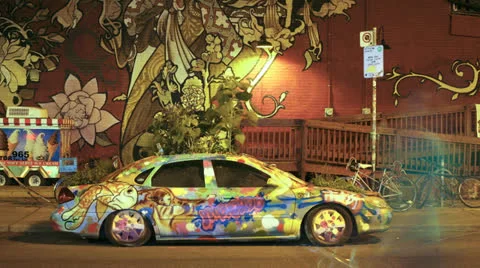 Abandoned Car with plants growing on it in Kensington Market, Toronto, Canada Stock Footage 25689014