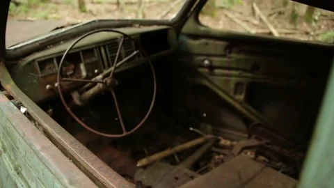 Abandoned Car Steering Wheel Stock Footage 73063283