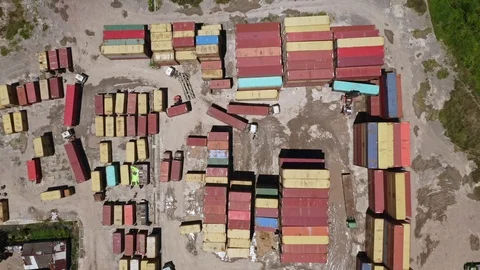 Abandoned Cargo Container Ship Overhead View. Drone Shot Stock Footage 113450487