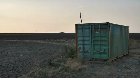 Abandoned Cargo Container  at sunset scene Video stock 106867513