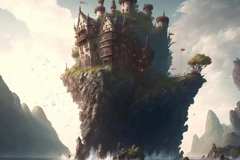 An Abandoned Castle On Mountainous Cliffs Stock Illustration