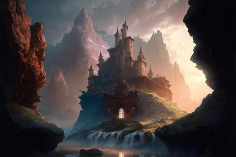 An Abandoned Castle On Mountainous Cliffs Stock Illustration