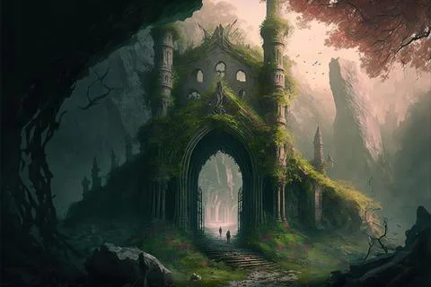An Abandoned Castle In The Underground Stock Illustration