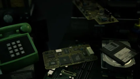 Abandoned circuit components evoke sense of lost communication moments Stock Footage 340666092