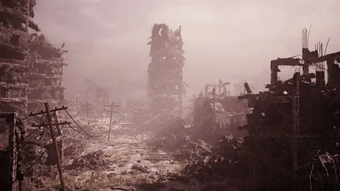 Abandoned cityscape reveals devastation after natural disaster effects Stock Footage 330069198