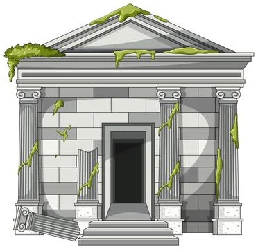 Abandoned Classical Stone Temple with Broken Columns Stock Illustration