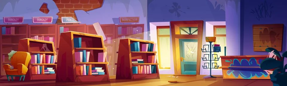 Abandoned closed bookstore interior Stock Illustration
