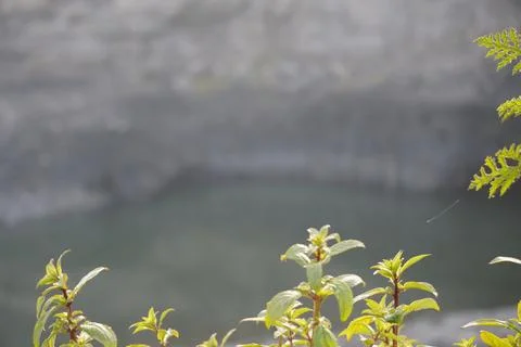 Abandoned coal mining quarry filled with rainwater, Stock-Fotos