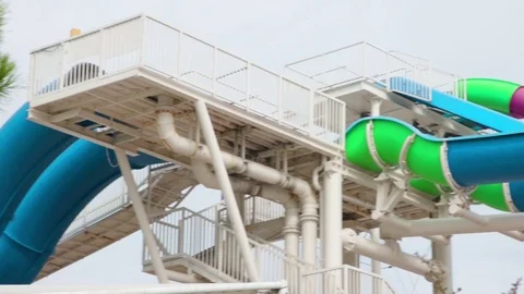 Abandoned Colorfull Empty Aqua Park Slide In Winter Stock Footage 117466174