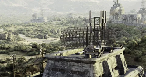 Abandoned communication outpost in a post apocalyptic landscape 스톡 동영상 313433666