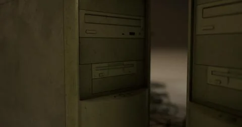 Abandoned computer equipment in dusty storage room highlights neglect Stock Illustration
