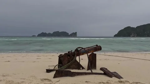 Abandoned construction equipment on the beach, Long Beach Koh Phi Phi Stock Footage 247872449