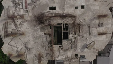 Abandoned construction site with rusty structure. unfinished skyscraper Stock Footage 163735719