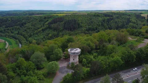 Abandoned control tower on a hill with a forest Stock Footage 154823550